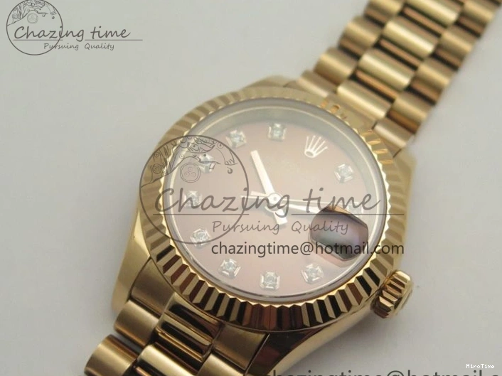 MiroTime 0412 DateJust 28mm RG BP Maker Best Edition Brown Diam Dial Fluted Bezel On RG Bracelet ETA TopPick 3441